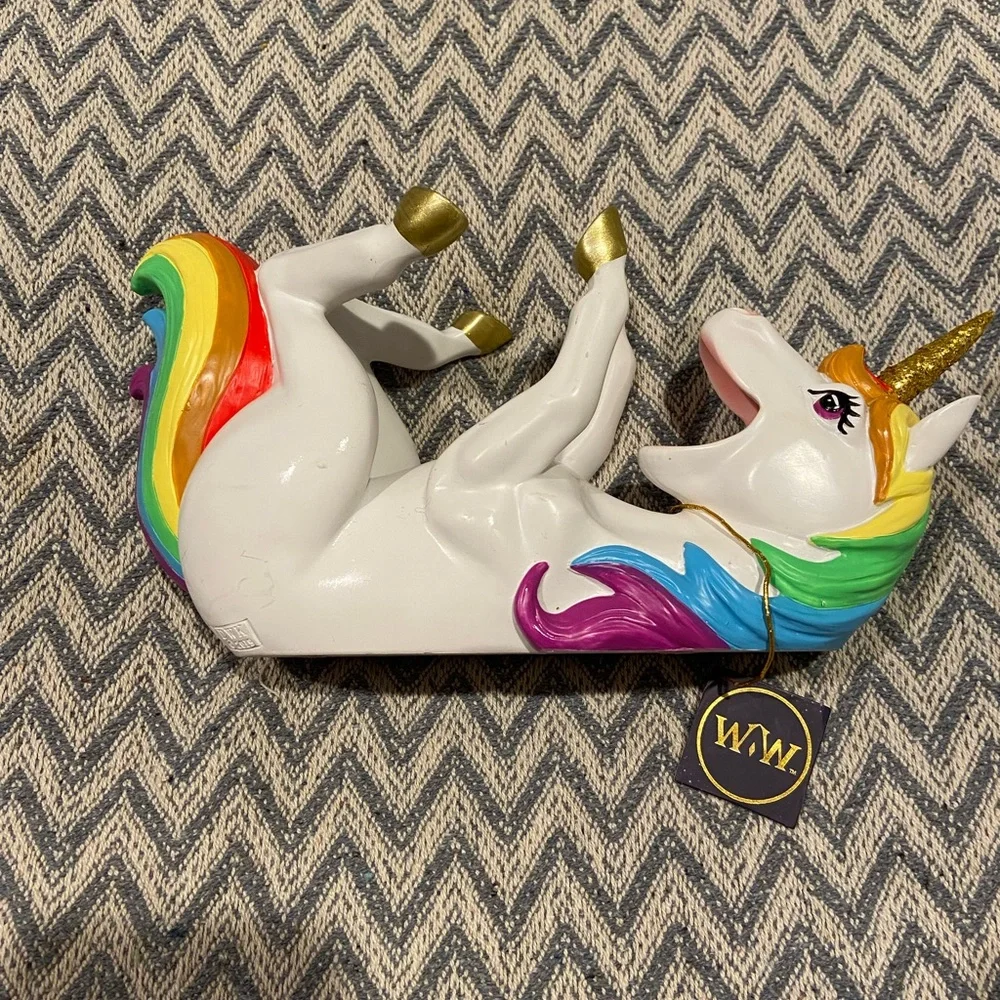 White Rainbow Unicorn Wine Bottle Holder - Colorful Fun Accent